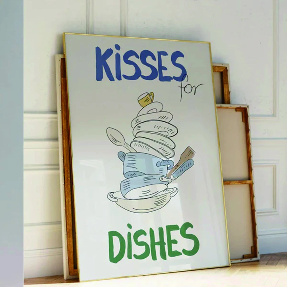 Affiche de bisous de cuisine modernes et amusants pour la vaisselle