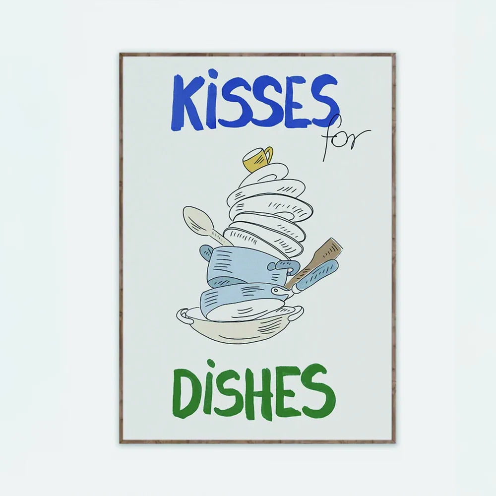 Affiche de bisous de cuisine modernes et amusants pour la vaisselle