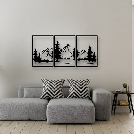 Décoration Murale en Métal - Triptyque montagne