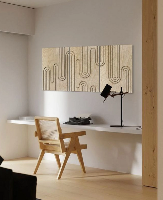 Ensemble de Plaques Murales Abstraites en Bois - Fabriquée à la main