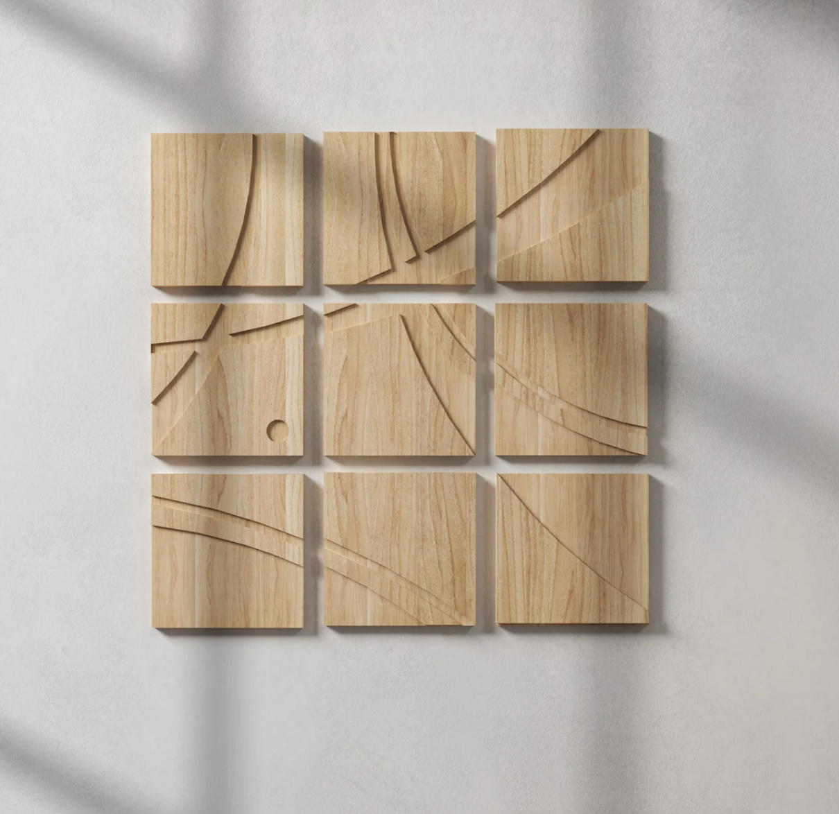 Art Mural Géométrique en Bois Fait Main : Décoration Abstraite et Plaques Modernes"