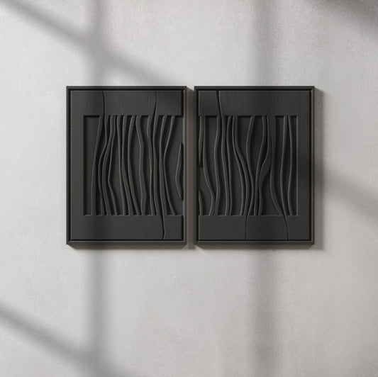 Ensemble de 2 oeuvres plaques murales en bois