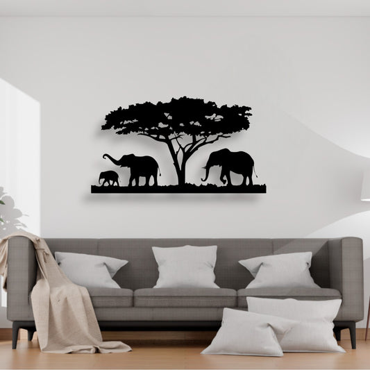 Famille d'éléphants (Décoration Murale en Métal)