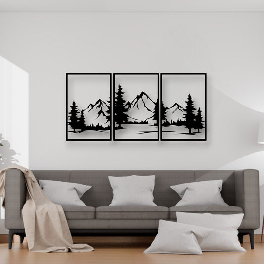 Décoration Murale en Métal - Triptyque montagne