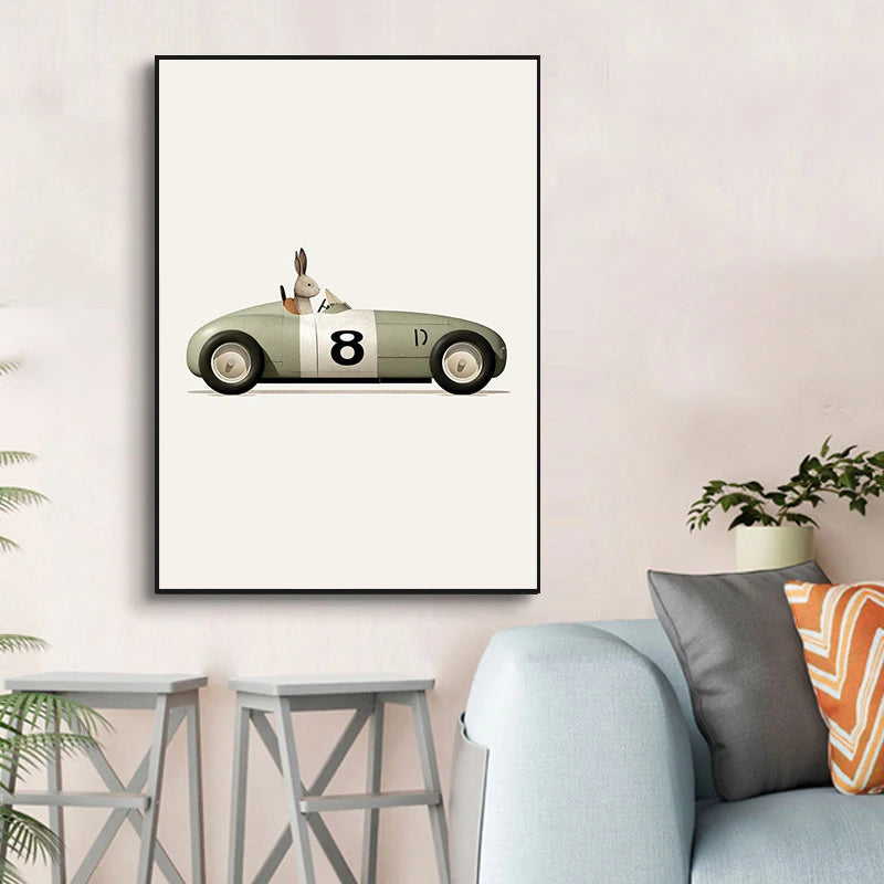 Affiche Animaux Rigolos en Voiture | Déco Murale pour Chambre d’Enfant 🦒🐻🐰