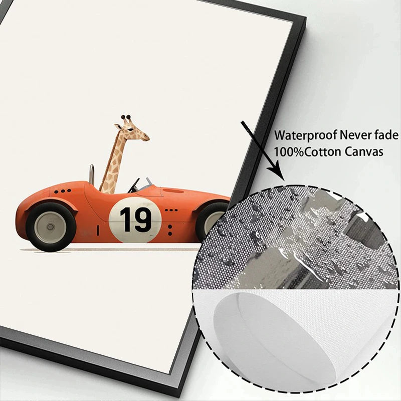 Affiche Animaux Rigolos en Voiture | Déco Murale pour Chambre d’Enfant 🦒🐻🐰