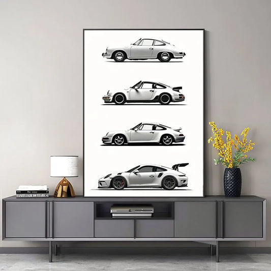 Affiche Moderne Voiture Porsche Noir & Blanc | Impression sur Toile – Déco Murale