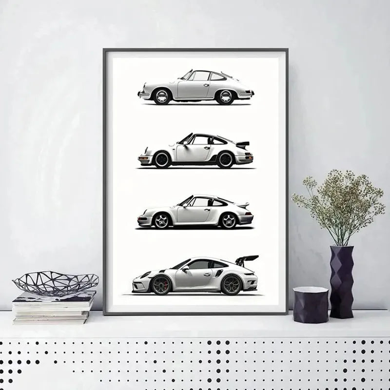 Affiche Moderne Voiture Porsche Noir & Blanc | Impression sur Toile – Déco Murale