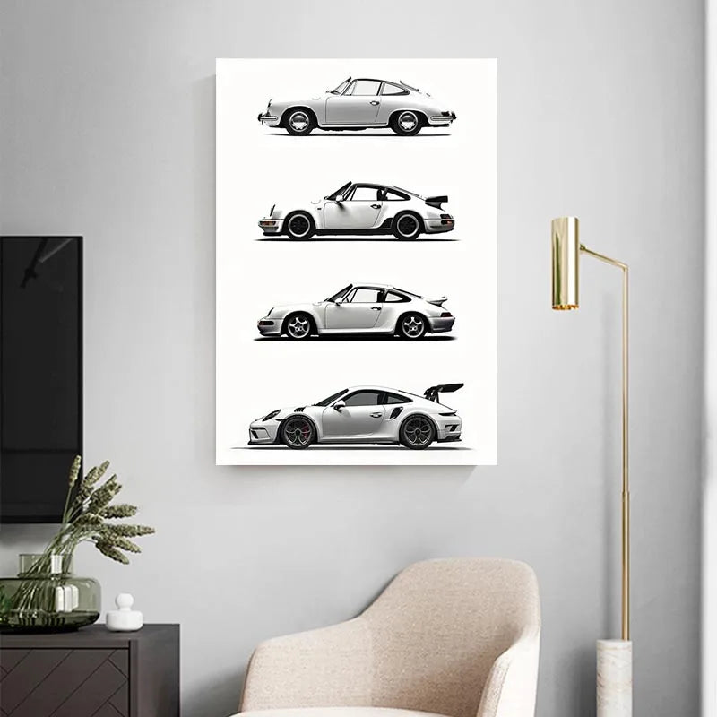 Affiche Moderne Voiture Porsche Noir & Blanc | Impression sur Toile – Déco Murale