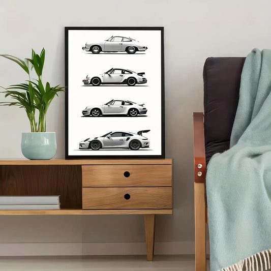 Affiche Moderne Voiture Porsche Noir & Blanc | Impression sur Toile – Déco Murale