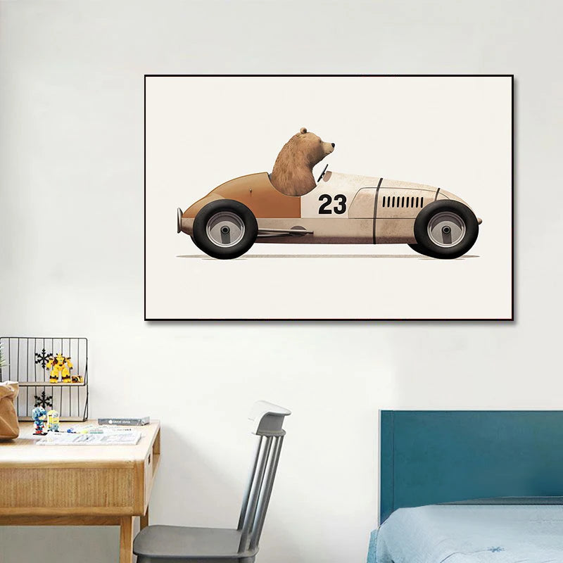 Affiche Animaux Rigolos en Voiture | Déco Murale pour Chambre d’Enfant 🦒🐻🐰