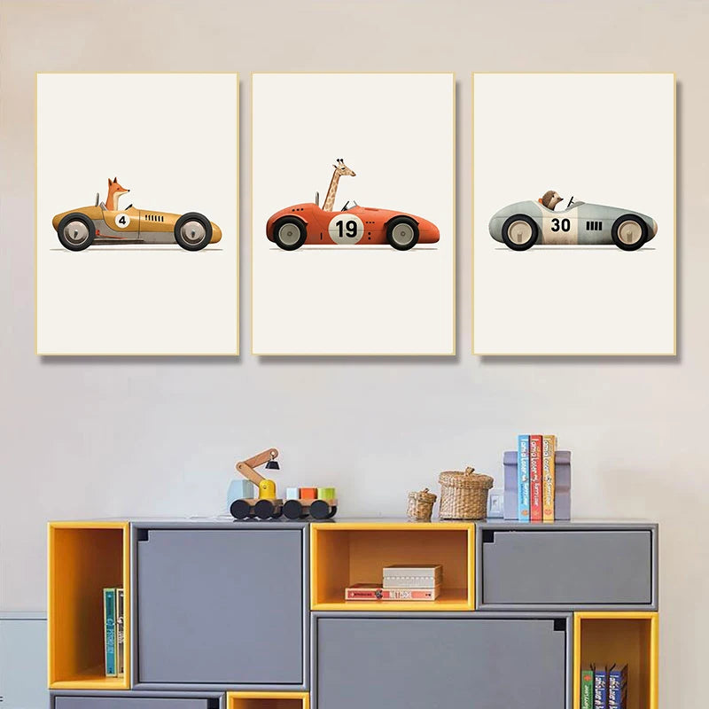 Affiche Animaux Rigolos en Voiture | Déco Murale pour Chambre d’Enfant 🦒🐻🐰
