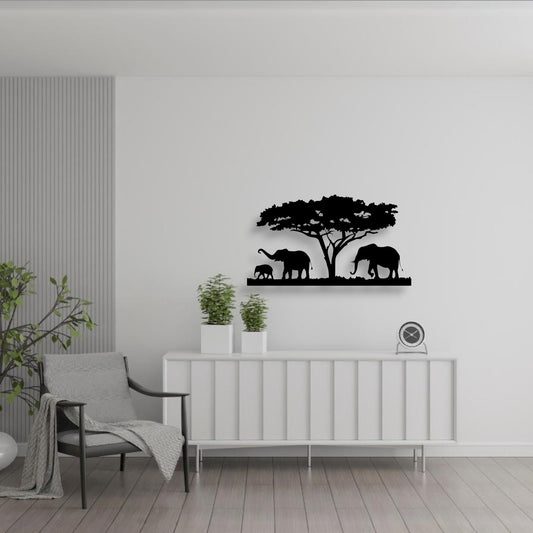 Famille d'éléphants (Décoration Murale en Métal)